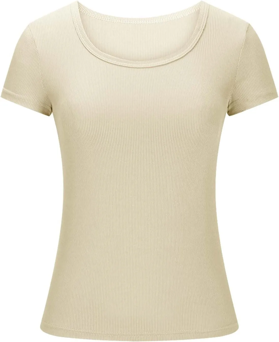 Womens Short Sleeve T Shirts Slim Fit Crop Scoop Neck Tunic Casual Trendy Business Work Basic Tees Summer Tops