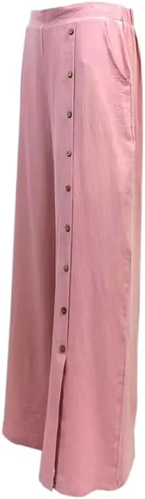 Womens Single Breasted Wide Leg Linen Pants Summer Casual High Waist Side Split Hem Palazzo Trousers with Pockets