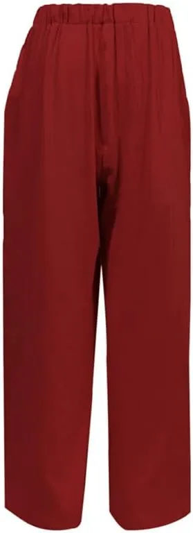 Womens Single Breasted Wide Leg Linen Pants Summer Casual High Waist Side Split Hem Palazzo Trousers with Pockets