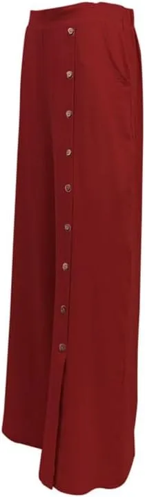 Womens Single Breasted Wide Leg Linen Pants Summer Casual High Waist Side Split Hem Palazzo Trousers with Pockets