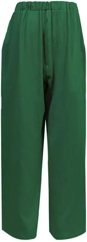 Womens Single Breasted Wide Leg Linen Pants Summer Casual High Waist Side Split Hem Palazzo Trousers with Pockets