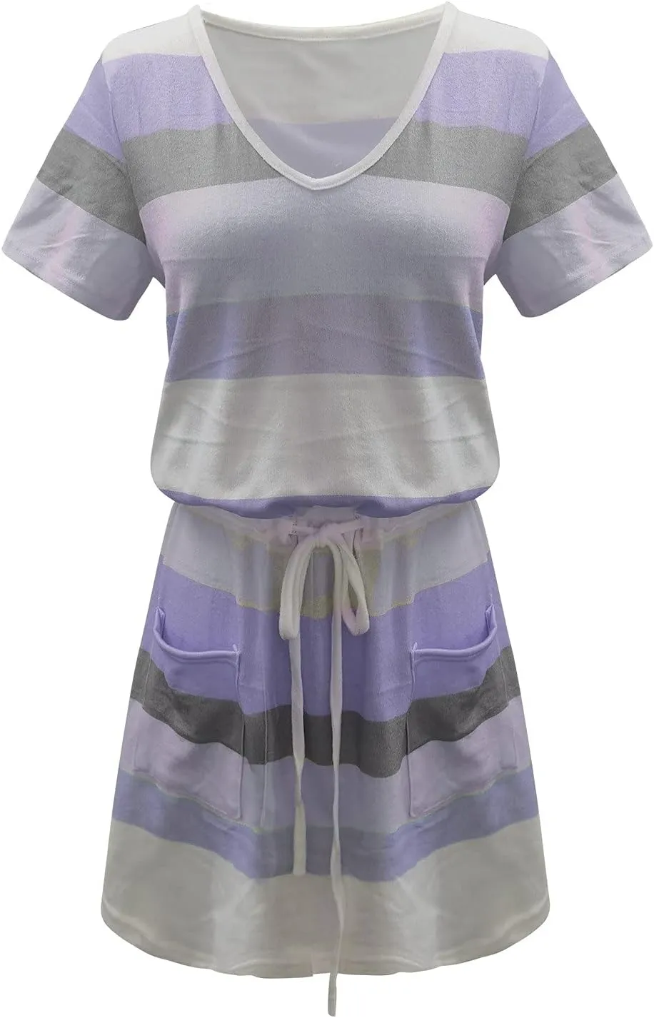 Women's Summer Casual Tank Dress Round-Neck Short Sleeve T-Shirts Dress Bandage Color Block Stripes Loose Sundresses