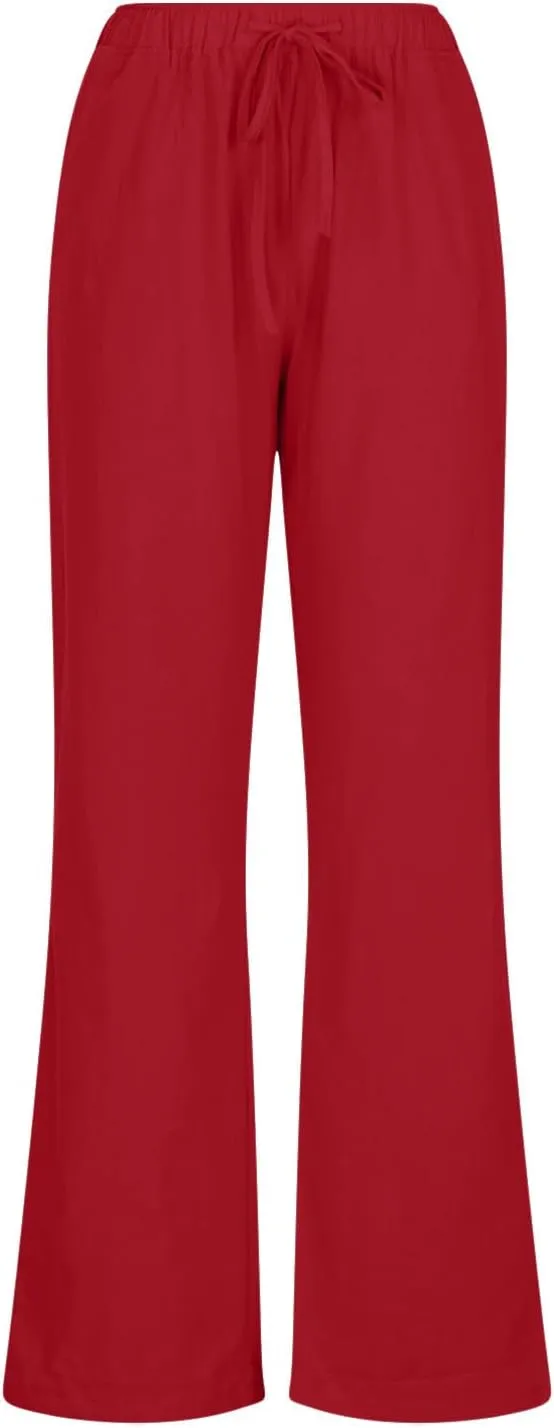 Women's Summer Drawstring Waist Pants Cotton Linen Loose Fit Palazzo Pants 2025 Boho Wide Leg Trousers with Pockets