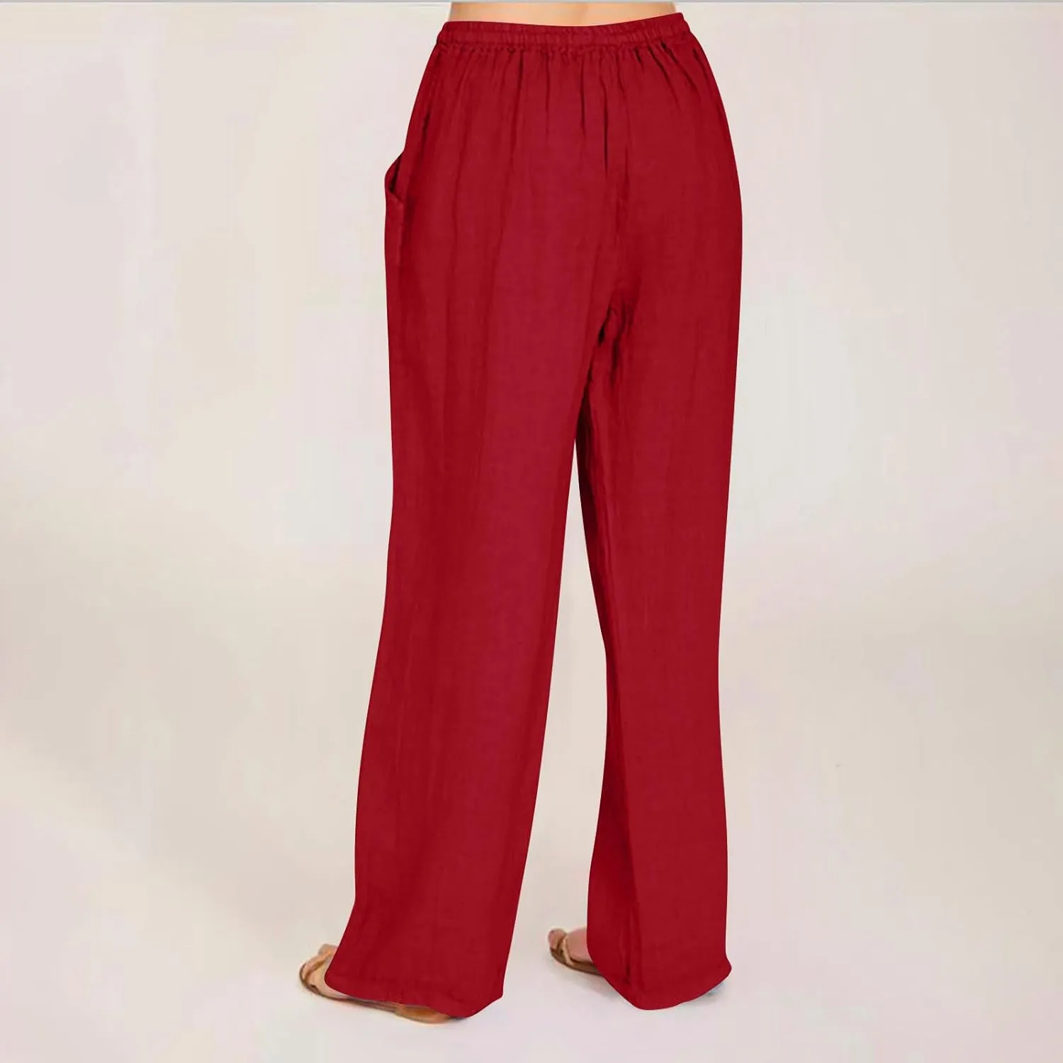 Women's Summer Drawstring Waist Pants Cotton Linen Loose Fit Palazzo Pants 2025 Boho Wide Leg Trousers with Pockets