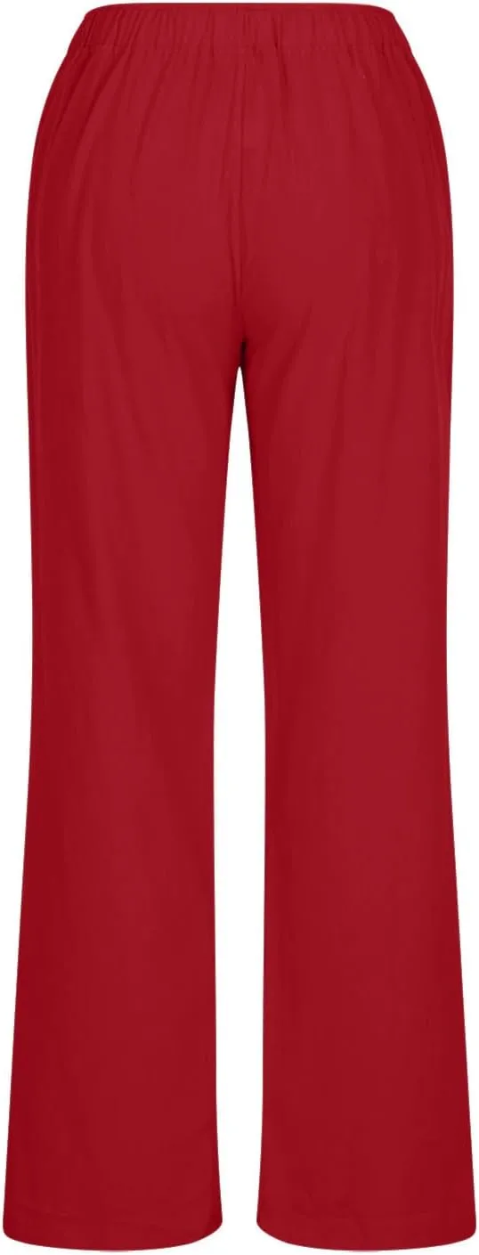 Women's Summer Drawstring Waist Pants Cotton Linen Loose Fit Palazzo Pants 2025 Boho Wide Leg Trousers with Pockets