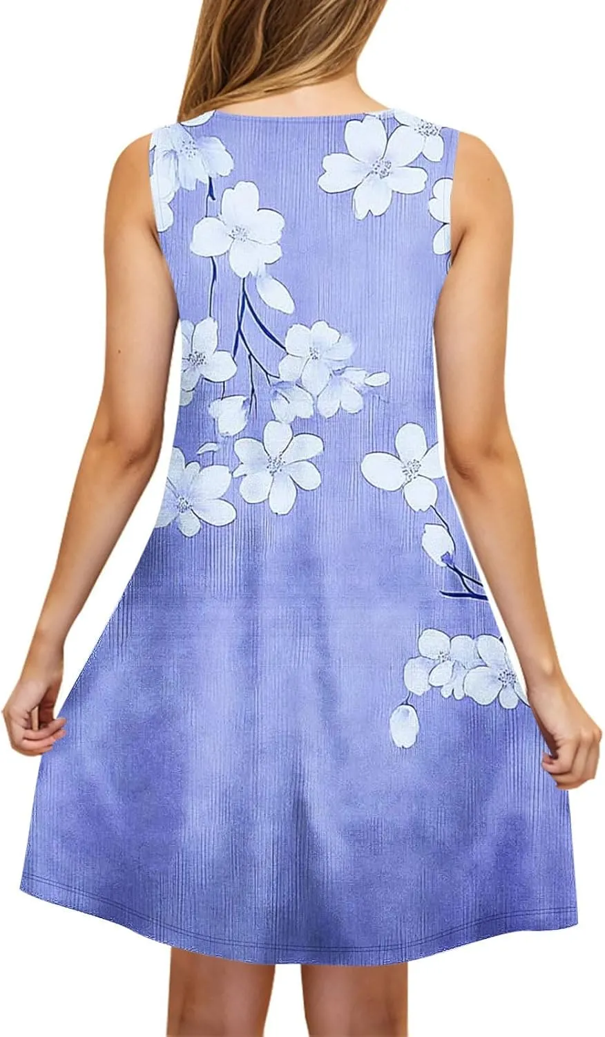 Women's Summer Dresses with Pockets Boho Floral T-Shirts Mini Dress Casual U Neck Loose Tank Dresses Swimsuit Coverup
