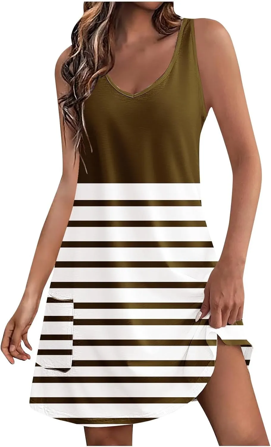 Women's Summer Fashion Striped Sundresses Casual Boho Beach Dress T-Shirts Dress V Neck Loose Tank Dresses
