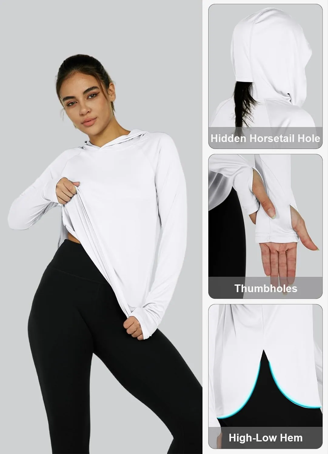 Women's Sun Protection Shirt UPF 50  Long Sleeve Hoodie UV SPF T-Shirts Rash Guard Hiking Quick Dry Lightweight