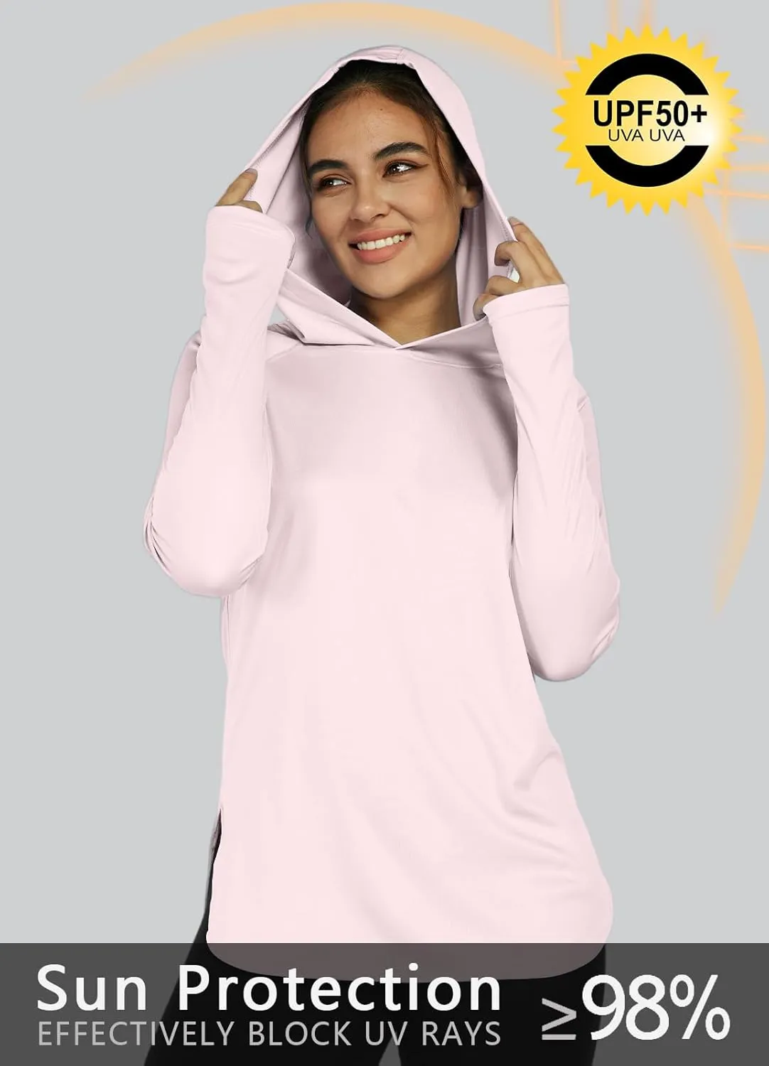 Women's Sun Protection Shirt UPF 50  Long Sleeve Hoodie UV SPF T-Shirts Rash Guard Hiking Quick Dry Lightweight