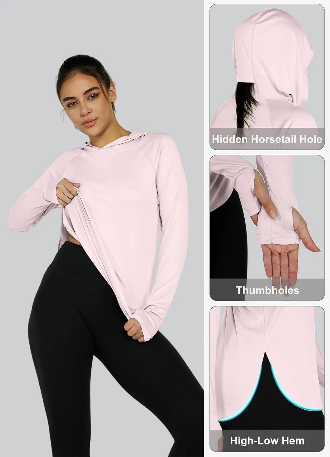 Women's Sun Protection Shirt UPF 50  Long Sleeve Hoodie UV SPF T-Shirts Rash Guard Hiking Quick Dry Lightweight