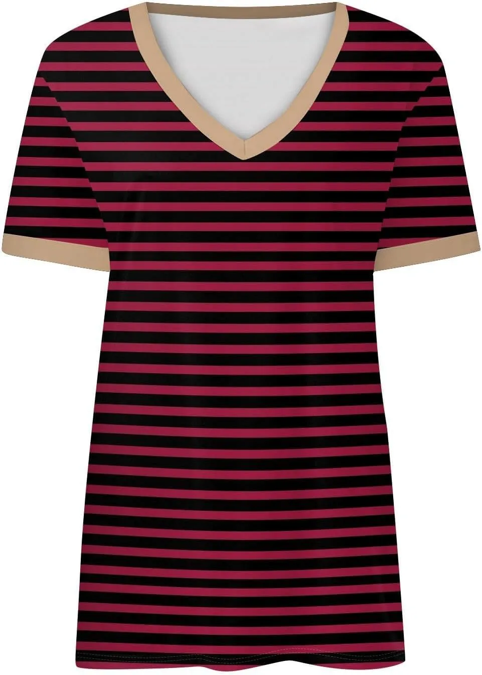 Womens Tops Short Sleeve Striped V Neck T Shirts Loose Fit Casual Basic Tees 2024 Daily Trendy Summer Tops