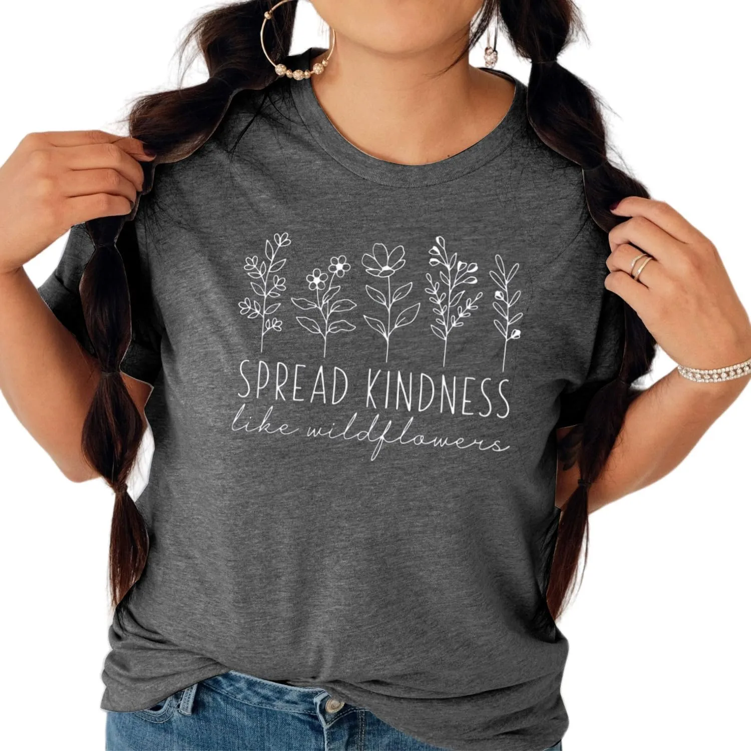 Womens Vintage Floral T Shirt Graphic Tee Loose Short Sleeve Tshirts Boho Cute Tops Flower-01 L