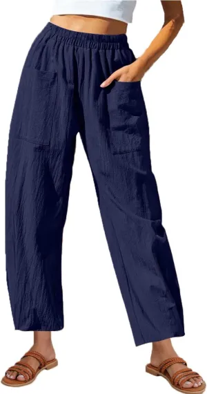 Women's Wide Leg Linen Pants Casual Summer Loose Fit Palazzo Harem Pants with Pockets Beach Trousers Resort Wear 2025