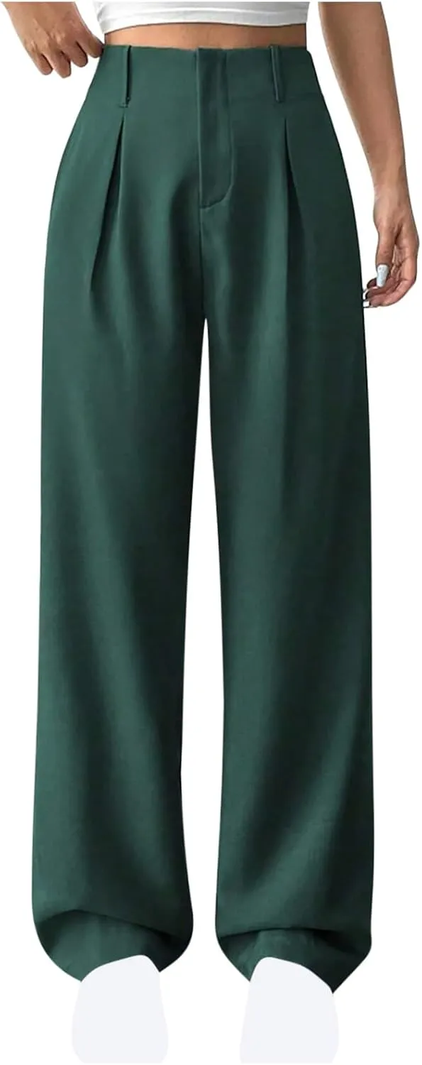 Women's Wide Leg Pants Dressy Flowy Summer Beach Palazzo Pants Elastic Waist Baggy Trousers for Business