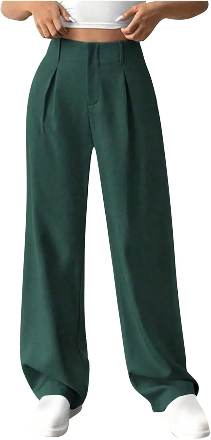 Women's Wide Leg Pants Dressy Flowy Summer Beach Palazzo Pants Elastic Waist Baggy Trousers for Business