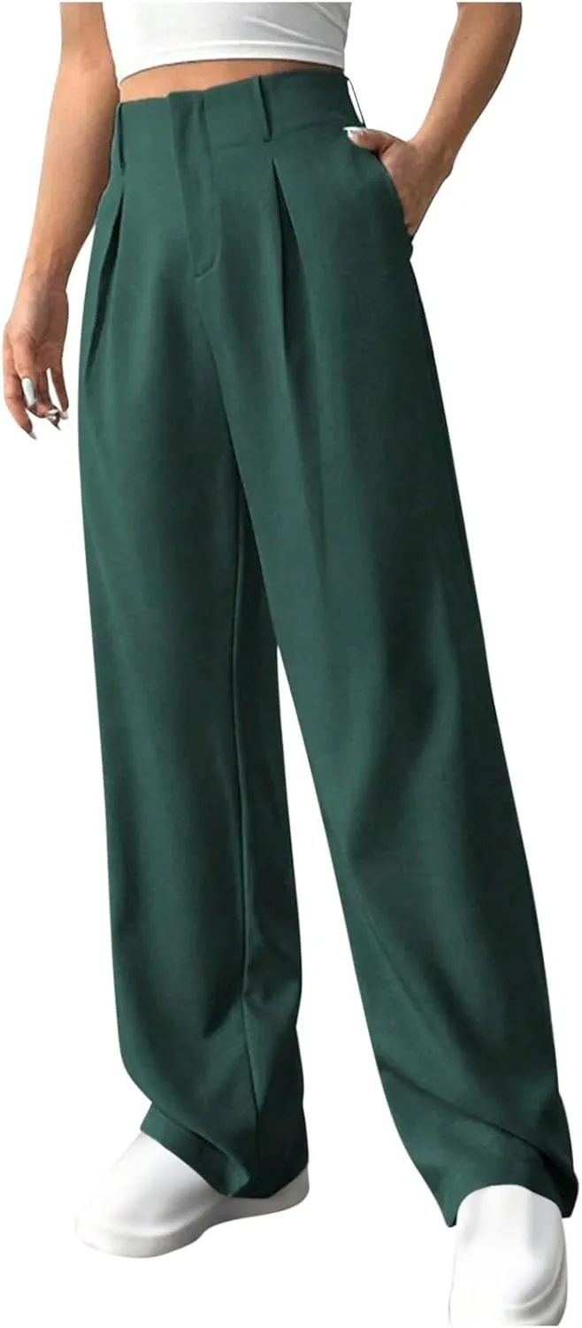 Women's Wide Leg Pants Dressy Flowy Summer Beach Palazzo Pants Elastic Waist Baggy Trousers for Business