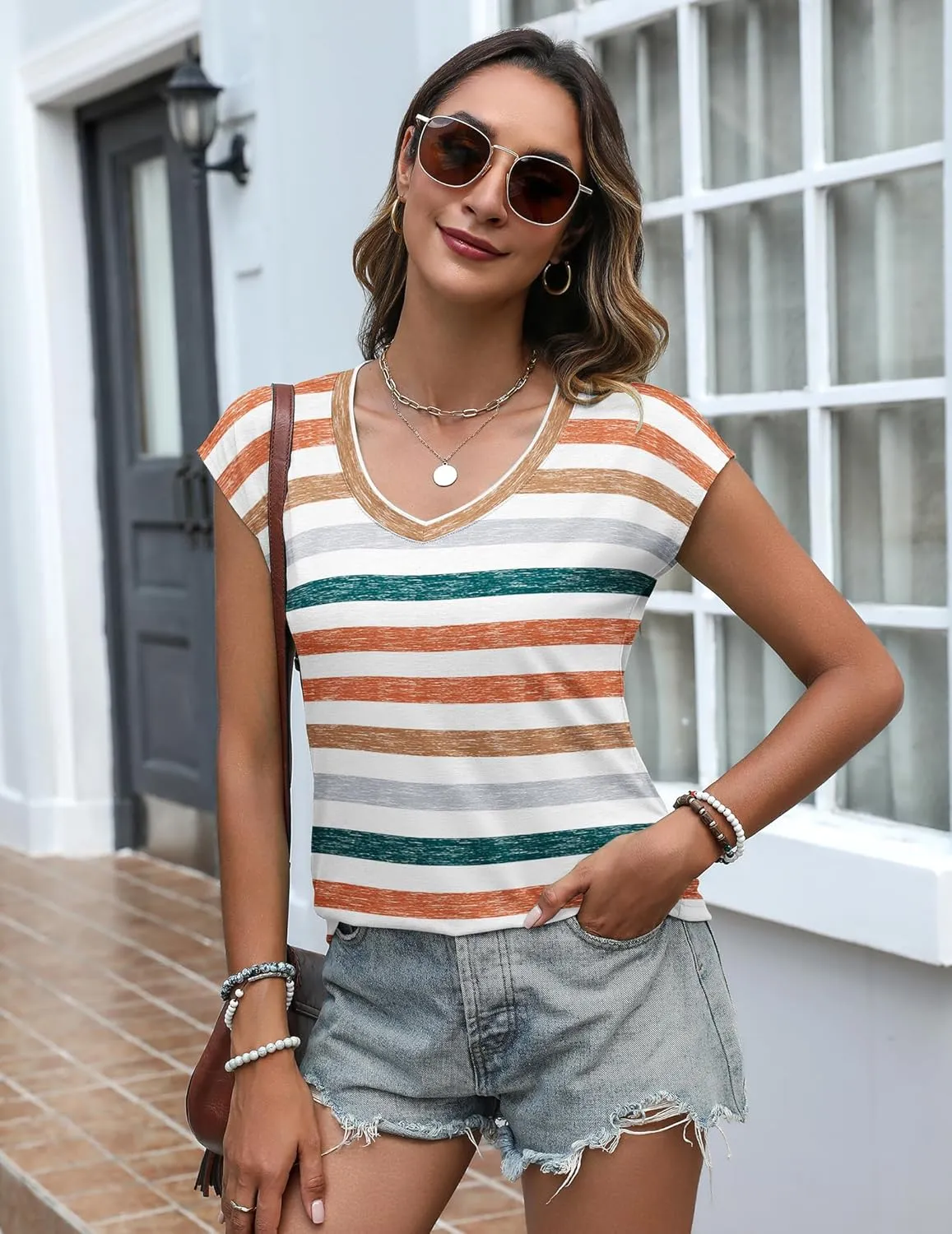 Zeagoo Womens Tops Cap Sleeve T Shirts V Neck Basic Tees Tops Lightweight Casual Summer Fashion Trendy Outfits Clothes