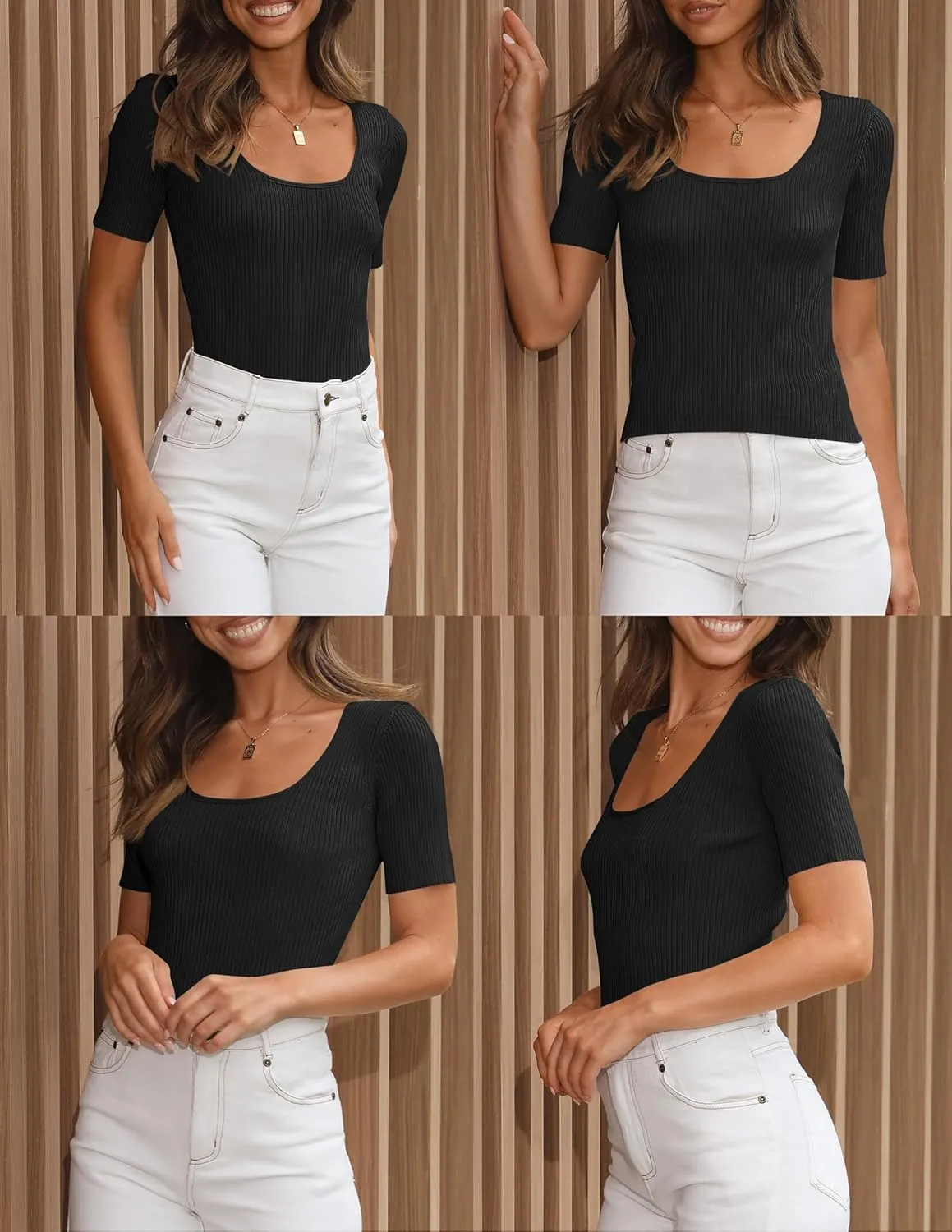 ZESICA Women's 2025 Short Sleeve Square Neck T Shirts Slim Fitted Summer Ribbed Knit Basic Casual Tee Tops