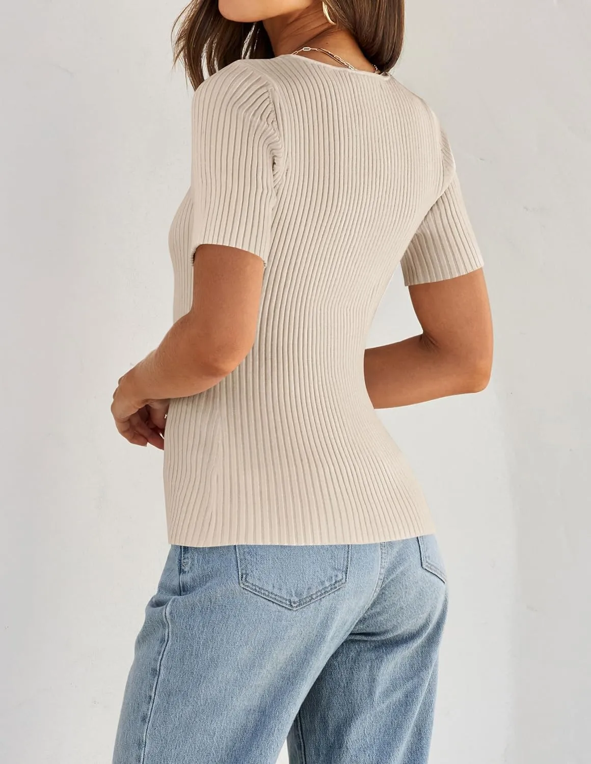 ZESICA Women's 2025 Short Sleeve Square Neck T Shirts Slim Fitted Summer Ribbed Knit Basic Casual Tee Tops