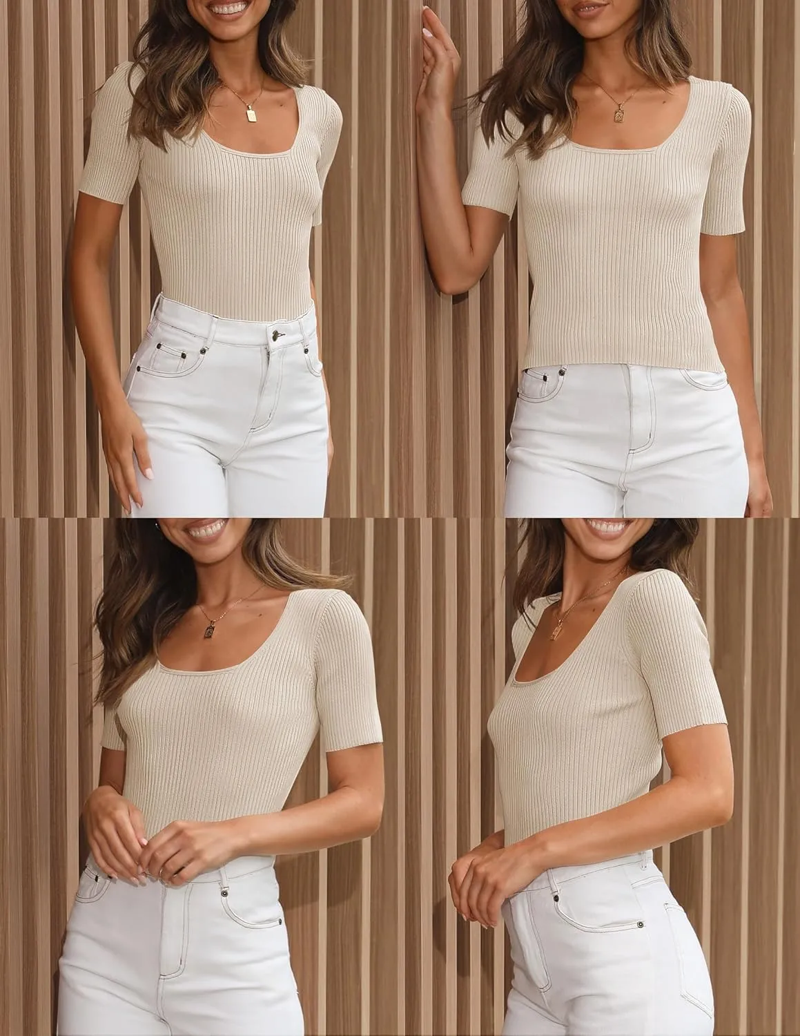 ZESICA Women's 2025 Short Sleeve Square Neck T Shirts Slim Fitted Summer Ribbed Knit Basic Casual Tee Tops