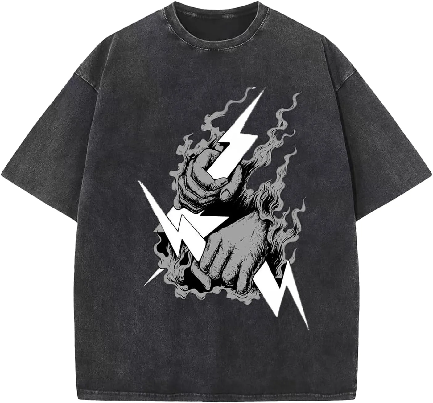 Zeus-Mens Cotton Wash Solid Oversized T-Shirts for Streetwear Graphic Tees Baggy Hip Hop Unisex Tee Tops